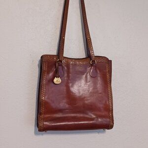 Brahman vintage brown leather crossover shoulder handbag purse